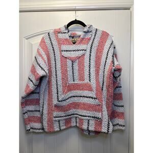 Baja Joe Unisex‎ Soft Hippie Drug Rug Poncho Pullover Hoodie Size S Pink Gray